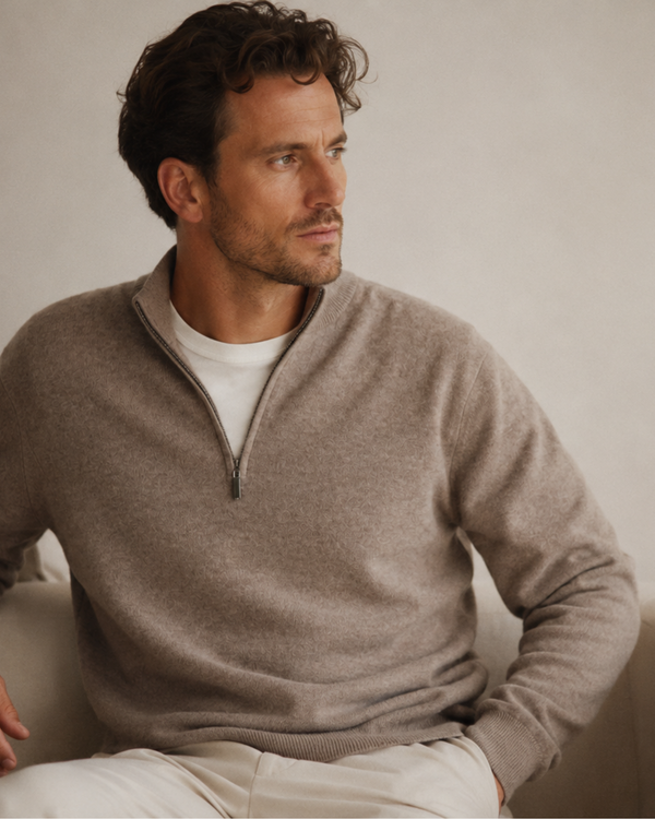 Quarter Zip-Beige | 100% Wool
