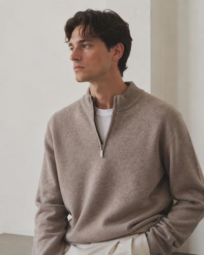 Quarter Zip-Beige | 100% Wool