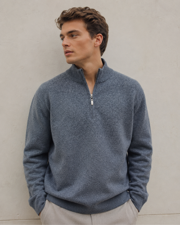 Quarter Zip-Grey | 100% Wool