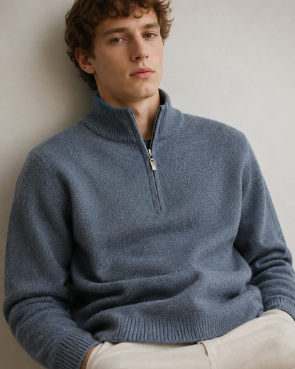 Quarter Zip-Grey | 100% Wool