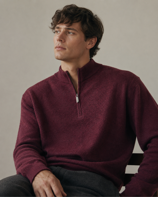 Quarter Zip-Burgundy | 100% Wool