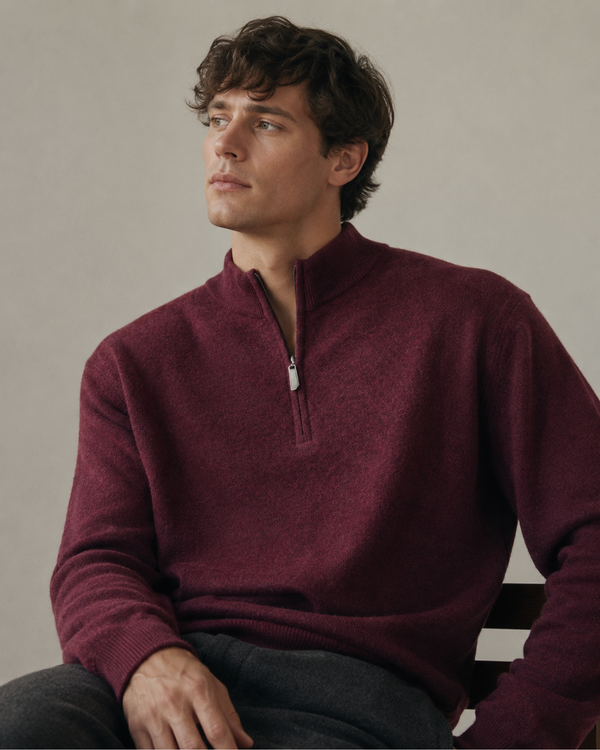 Quarter Zip-Burgundy | 100% Wool