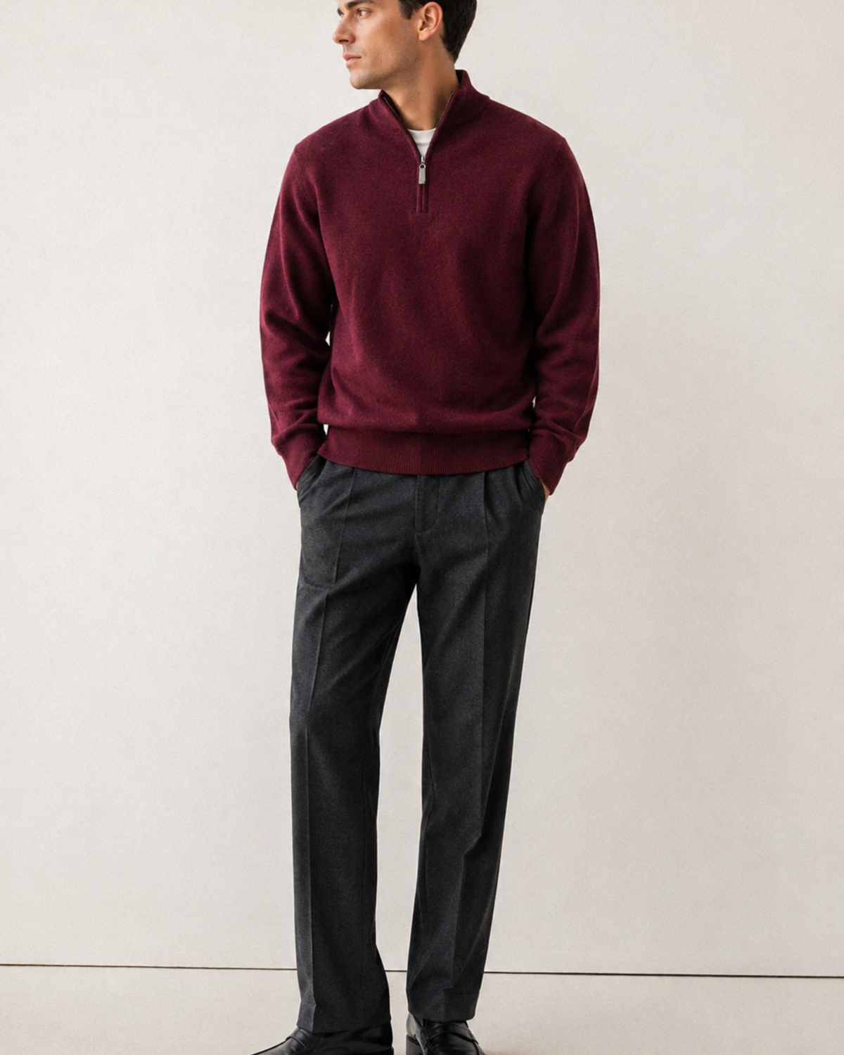 Quarter Zip-Burgundy | 100% Wool