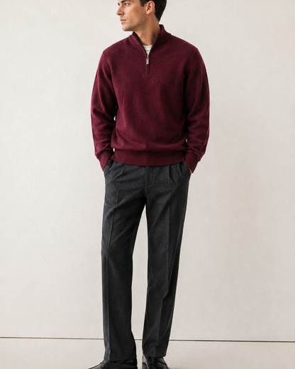 Quarter Zip-Burgundy | 100% Wool