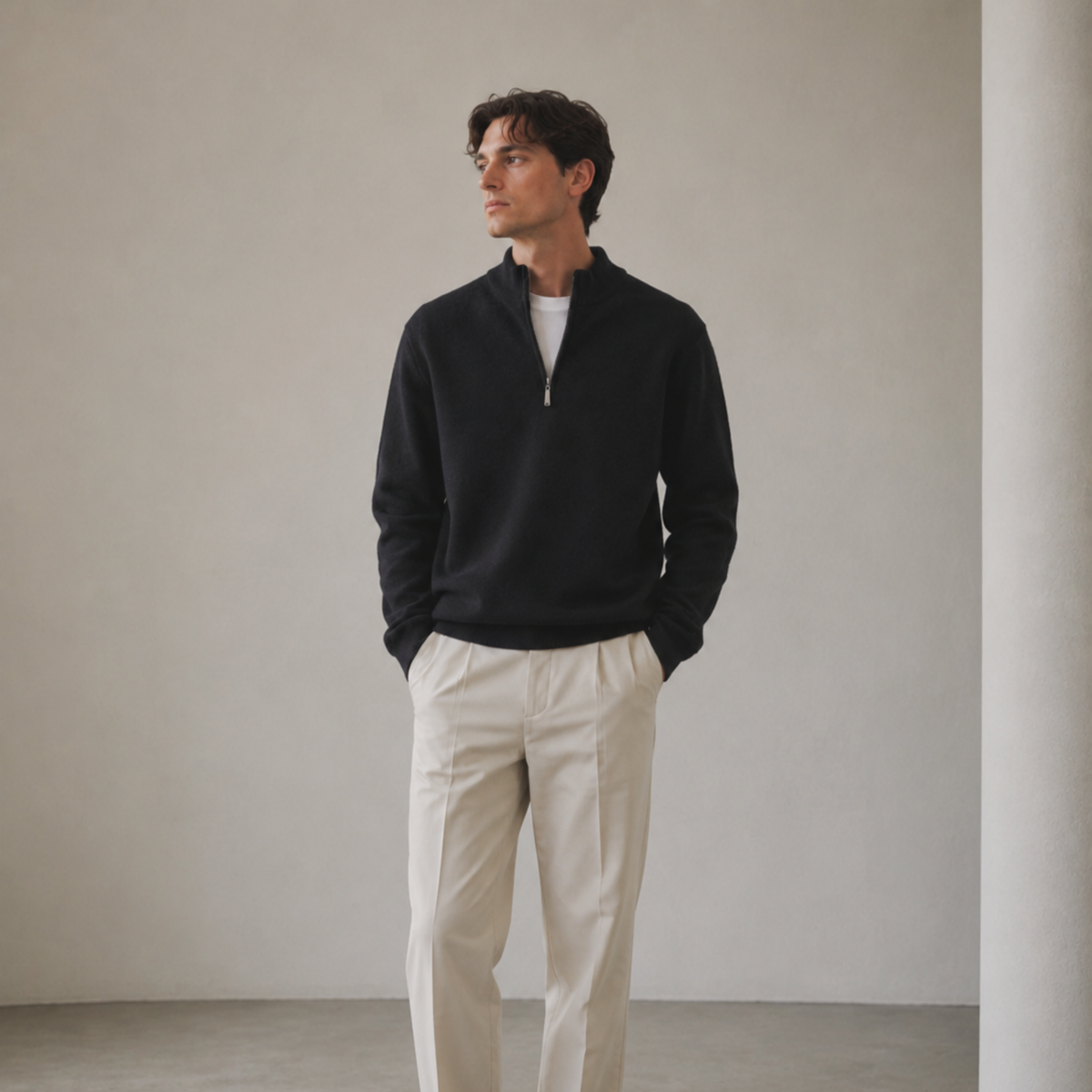 Quarter Zip-Black | 100% Wool