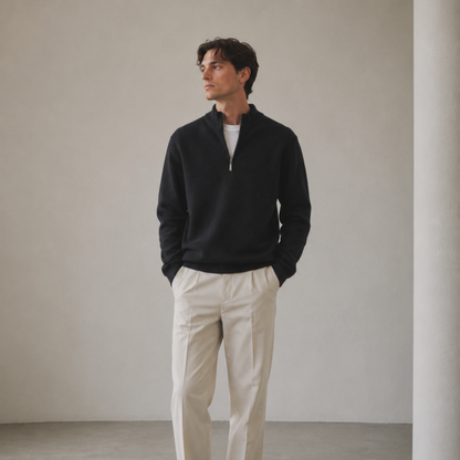 Quarter Zip-Black | 100% Wool