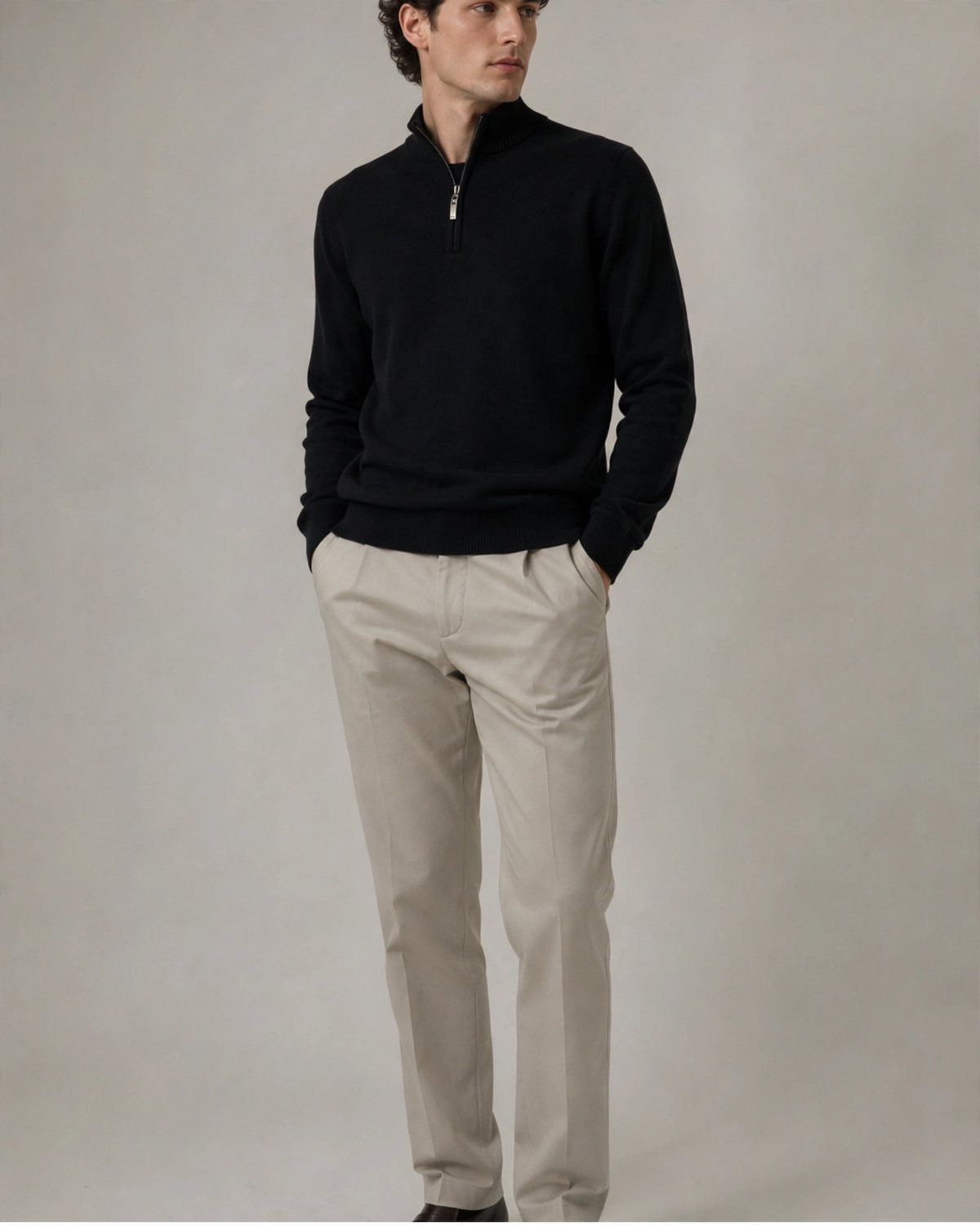 Quarter Zip-Black | 100% Wool