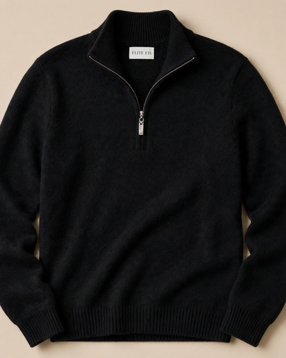 Quarter Zip-Black | 100% Wool