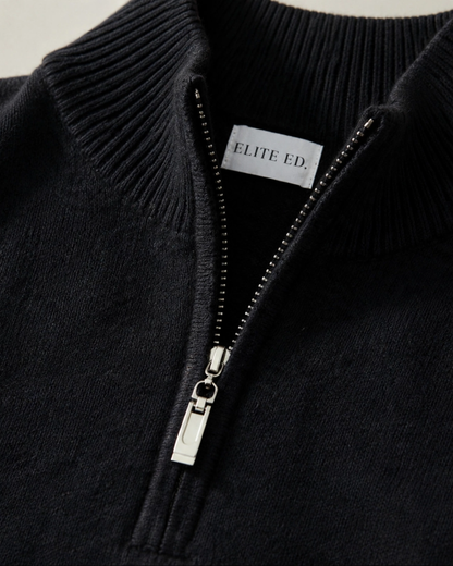 Quarter Zip-Black | 100% Wool